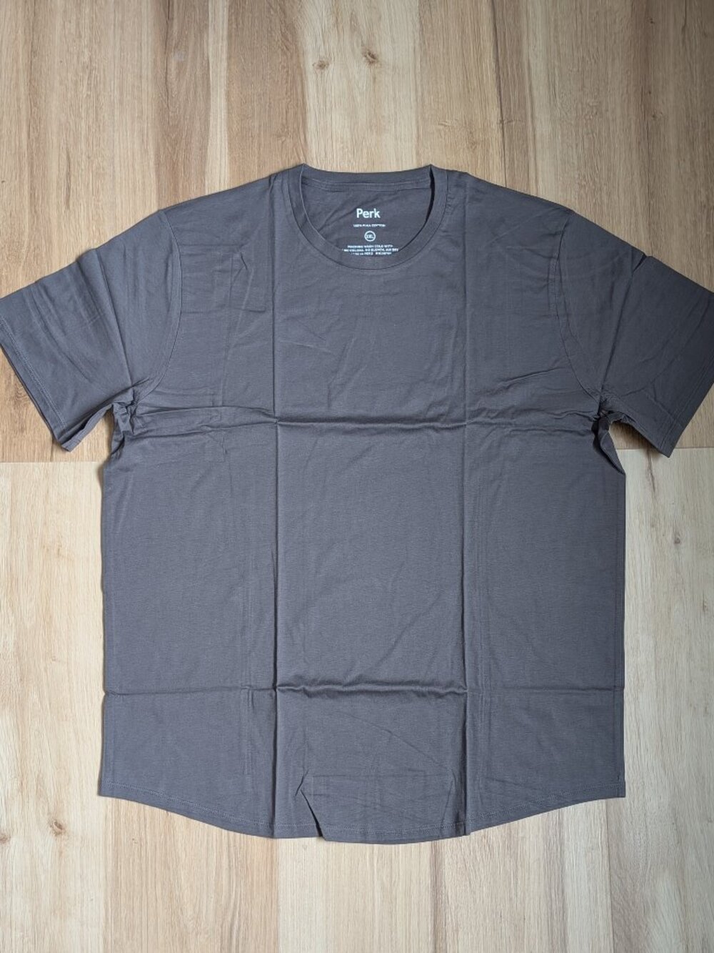 NWT Perk Men's T Shirt 2XL Faded Black Curved Hem 100% Peruvian Cotton Crew